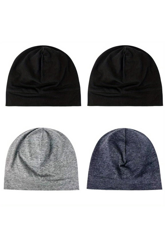 4pcs Unisex Lightweight Breathable Beanies - Soft Stretchy Pull-On Caps for Men & Women, Perfect for Chemo, Hair Loss, Sleeping, or Helmet Liner
