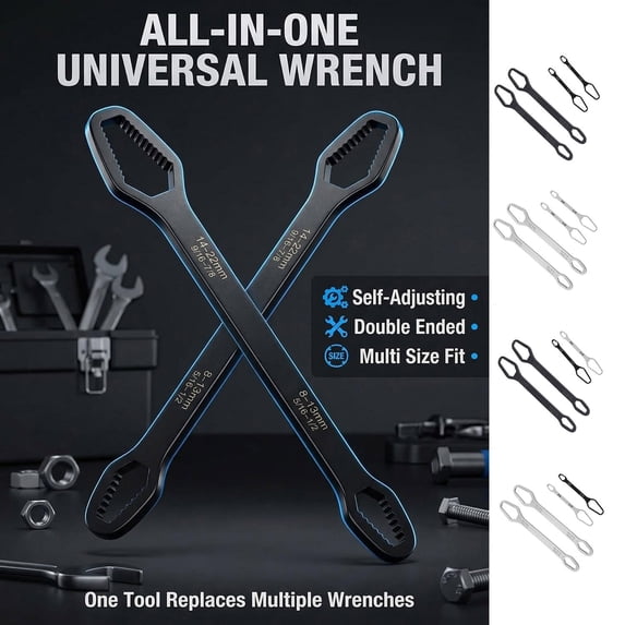 4pcs Universal Adjustable Wrench Set 0.3-0.8in, Self-Tightening Double-End Spanner, Multi-Functional Tool for Sink Plumbing, Car Repair, Home Maintenance & Torque Work, Sturdy Portable Hand Tool, B