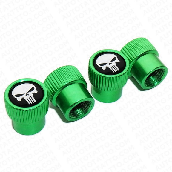 4pcs Universal Fit Skull Car Wheels Tire Air Valve Caps Stem Dust Cover Green