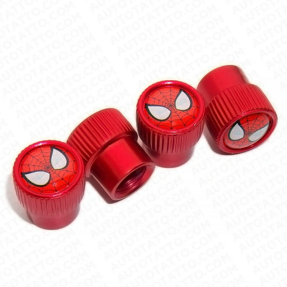 4pcs Universal Fit Spiderman Car Wheels Tire Air Valve Caps Stem Dust Cover Red