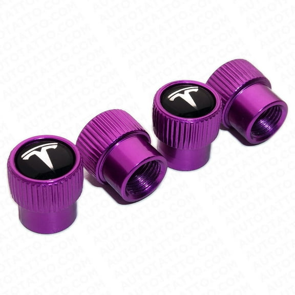 4pcs Universal Fit Tesla Car Wheels Tire Air Valve Caps Stem Dust Cover Purple