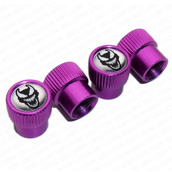 4pcs Universal Fit Venom Car Wheels Tire Air Valve Caps Stem Dust Cover Purple