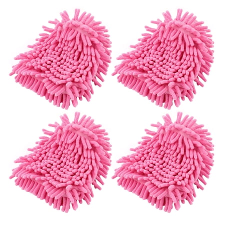 4pcs Universal Rose Red Car Auto Cleaning Washing Double Side Microfiber Mitten Glove
