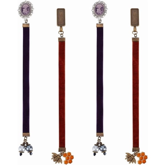 4pcs Velvet Bookmarks 23cm/9inch Vintage Bee Bookmarks with Metal Pendant Ribbon Markers