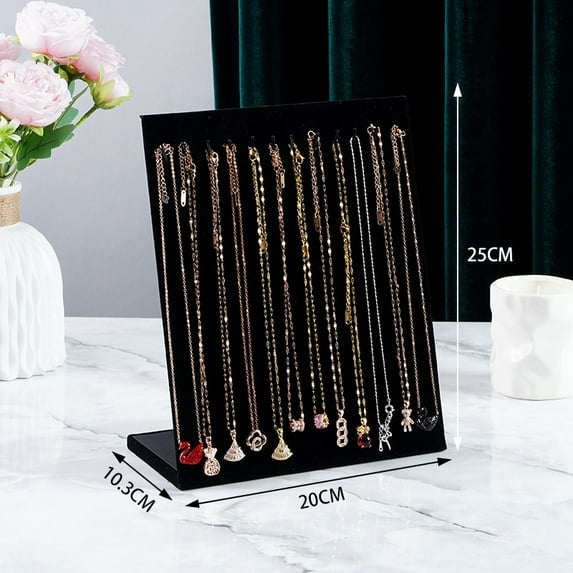 4pcs Velvet Necklace Organizer Display Stands for 12 Necklaces Jewelry Display Rack for Necklaces Rectaangle Black 10.3x20x25cm