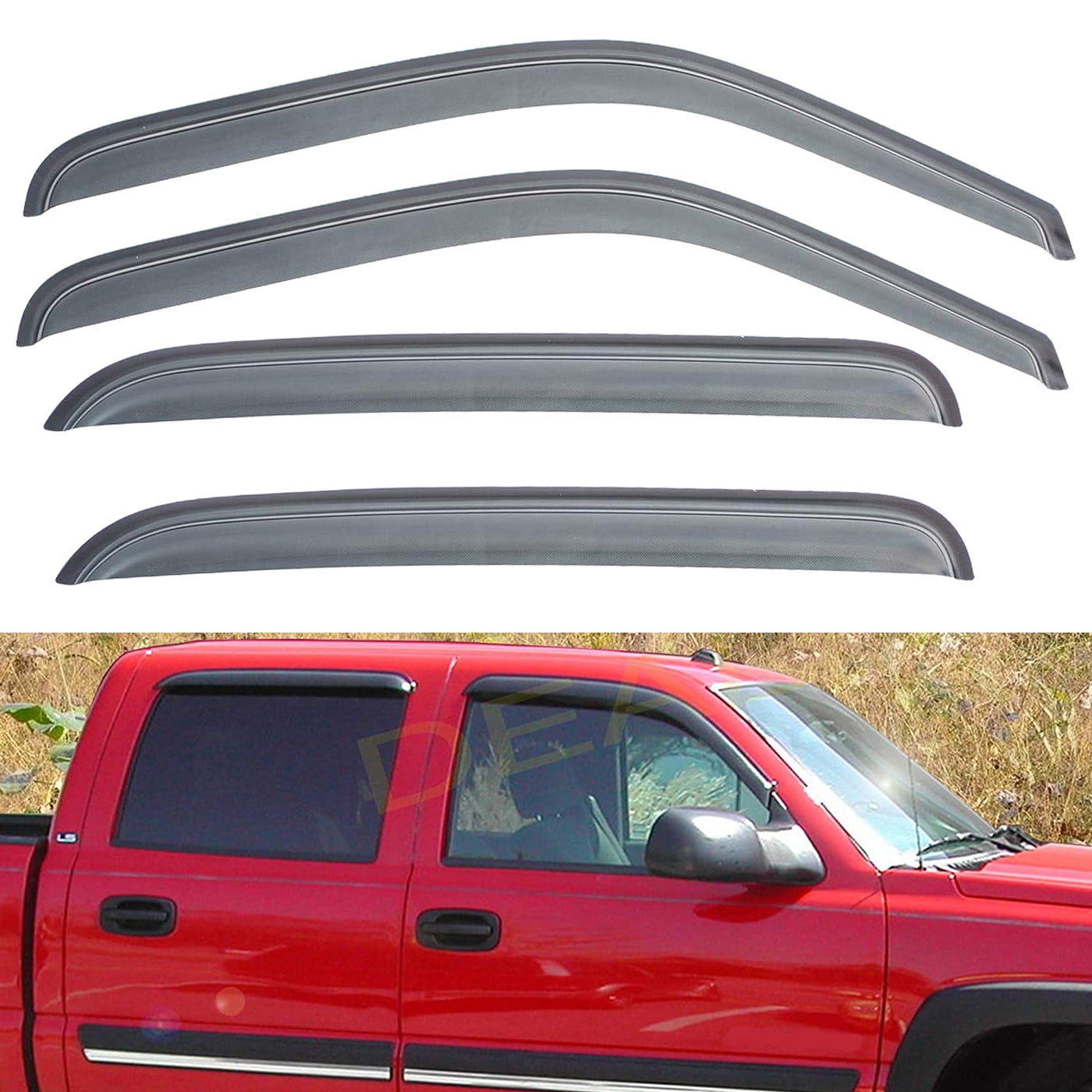 In-Channel Rain Guard / Window Deflector Set For 2019-2025 Chevy Silverado Crew Cab