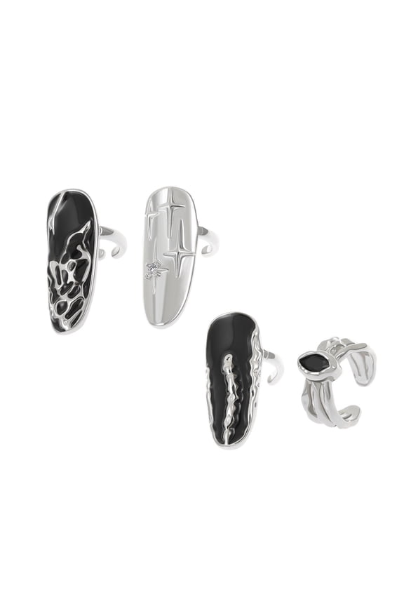 4pcs Versatile Finger Rings Set Adjustable Opening Fingernail Rings Trendy Finger Accessories Wear Jewelry