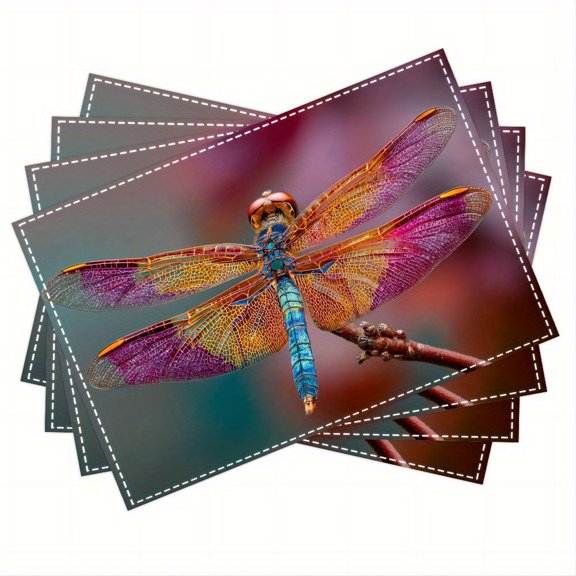 4pcs Vibrant Dragonfly Placemats - Colorful Fashion Print Table Mats, 12x18 Inch, Linen Material, Perfect for Dining Table, Kitchen, Party, Indoor Decor, and Holiday Gatherings, Dragonfly Decor