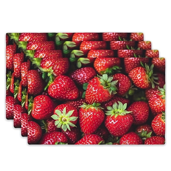 4pcs Vibrant Strawberry Placemats, 12"x18" Durable Rectangular Table Mats, Hand Wash Only, Fabric for Kitchen, Dining Room, Party & Home Decor, Strawberry Themed Items