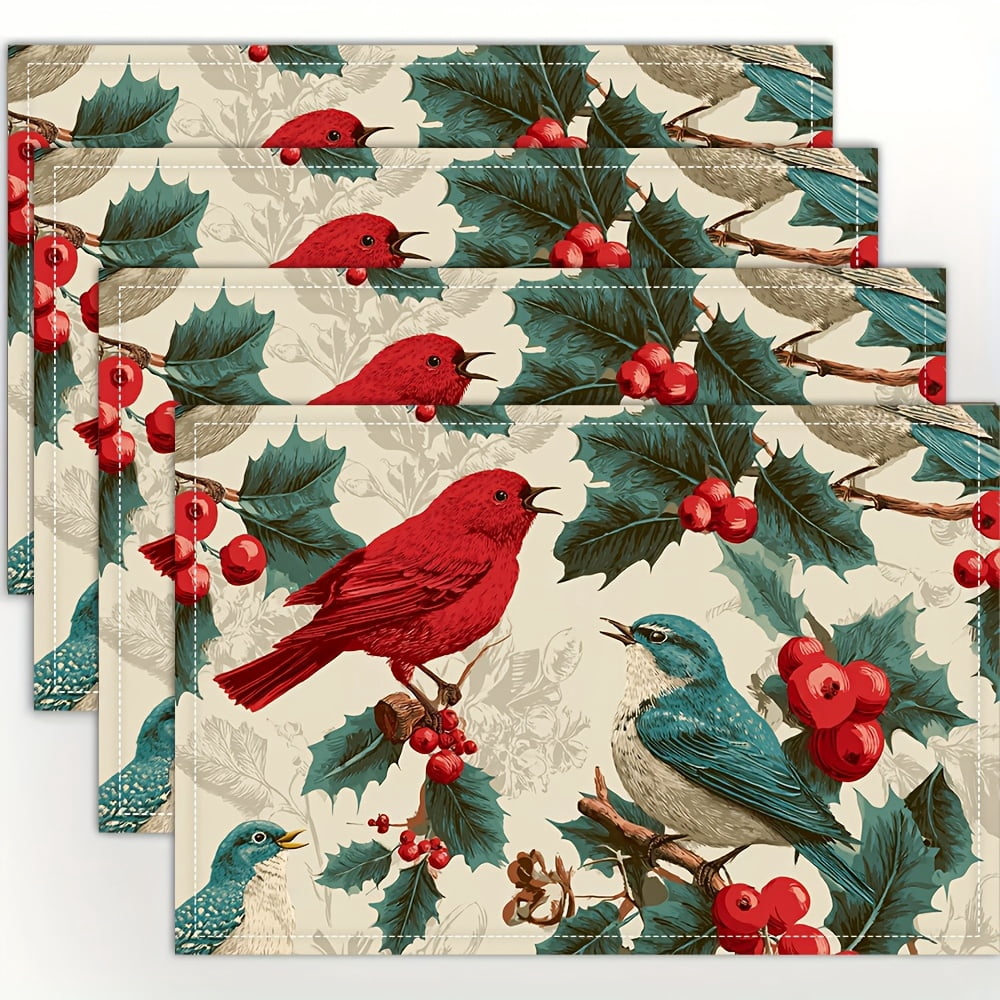 4pcs, Vintage Bird Pattern Placemats, Fashion Print Pattern Table Mat ...