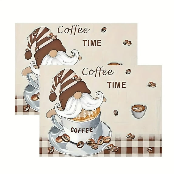4pcs Vintage Coffee Time Linen Placemats Table Mats Durable Washable Rustic Linen Vintage Placemats for Home Dinner Party Camping Wedding Table Decoration 12 x 18 Inch