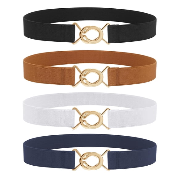 4pcs Vintage Cute Hollow Design Skinny Elastic Waist Belts for Women - Stretchy Thin Belts for Dress Jeans, Non-Textile, Festive & College Occasions, Average Size