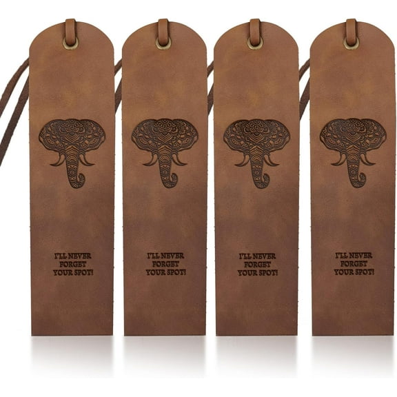 4pcs Vintage Elephant Leather Bookmarks 27inch Mandala Elephant Head Cowhide Bookmarks I'll Never Forget Your SPOT Handmade Genuine Book Markers for Reading Book Lovers Men Women Gifts 4pcs