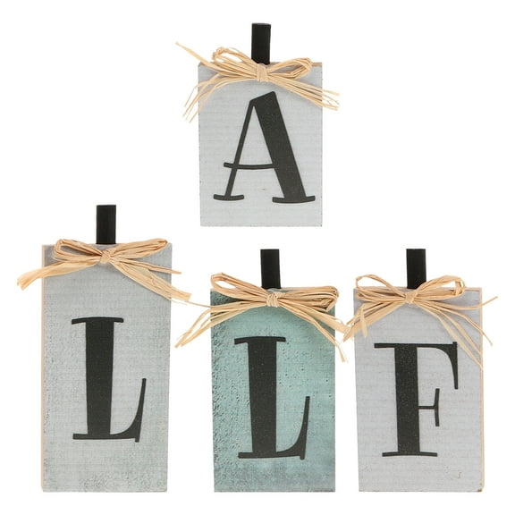 4pcs Vintage Fall Figurines Harvest Thanksgiving Wooden Block Tabletop Decor Home Office Autumn Decorations For Seasonal Home Accents