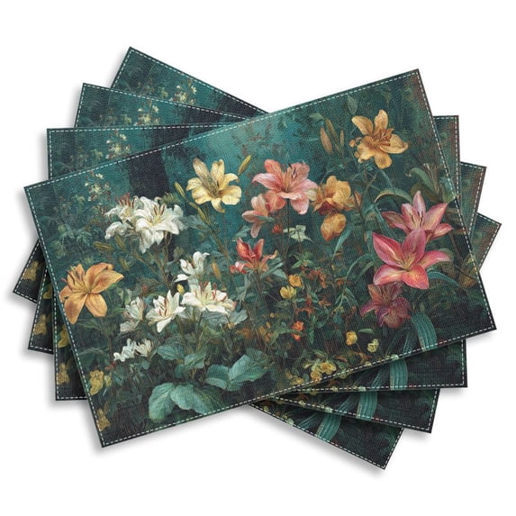 4pcs Vintage Floral Image Placemats 12X18 Inches Washable Table Mats ...