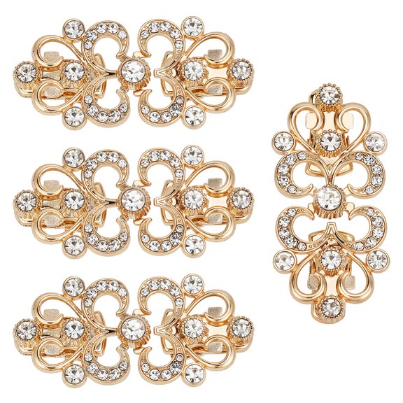 4pcs Vintage Sweater Clips Rhinestone Cardigan Shawl Collar Clasp Flower Cape Cloak Clasp Retro Alloy Dress Shirt Clips Flower Brooch Clip for Women Clothing Scarf Decor DIY