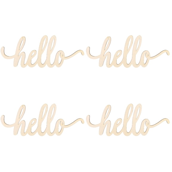 4pcs Vosarea Hello Wood Sign Wall Decor Wooden Letters DIY Block Words Sign Wooden Door Art Decoration (35x14x0.5cm)