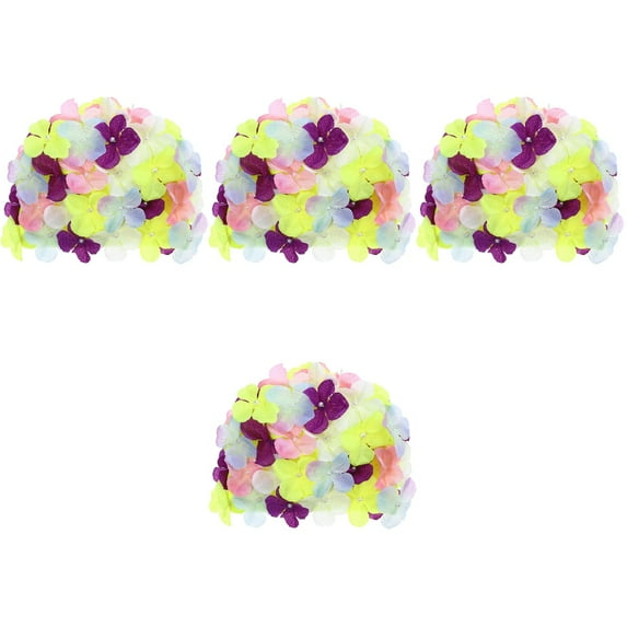4pcs WINOMO Fashionable Swim Floral Petal Stylish Swimming Hat Bathing Hat Size L for Women (Colorful)