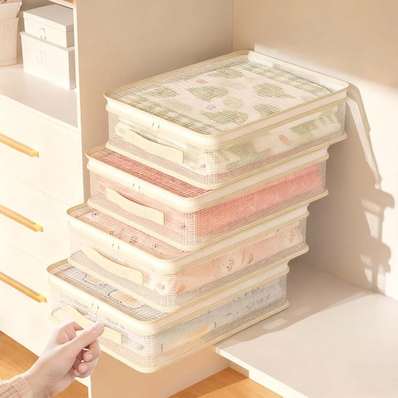 4pcs Wardrobe Storage Bag,Transparent Mesh Storage Organizer,Under Bed Storage Box with Handle,Bed Sheet Blanket Storage,Dustproof Clothes Organizer,Large Capacity Storage Solution