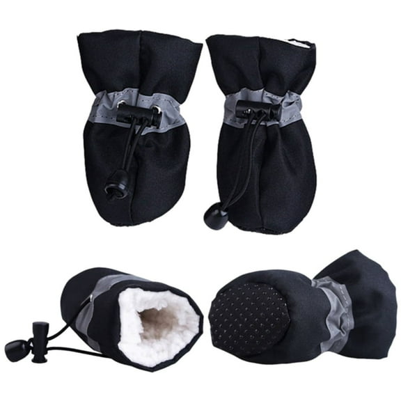 4pcs Waterproof Winter Pet Dog Shoes Anti-slip Rain Snow Boots Footwear Thick Warm for Small Cats Dogs Puppy Dog Socks Booties Black 3XL