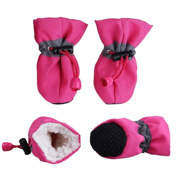 4pcs Waterproof Winter Pet Dog Shoes Anti-slip Rain Snow Boots Footwear Thick Warm for Small Cats Dogs Puppy Dog Socks Booties Rose Red XL