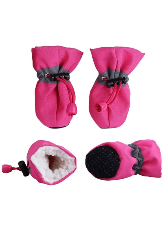 4pcs Waterproof Winter Pet Dog Shoes Anti-slip Rain Snow Boots Footwear Thick Warm for Small Cats Dogs Puppy Dog Socks Booties Rose Red XXL