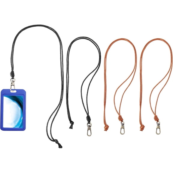 4pcs Wax Cord Office Lanyard Waxed Necklace Cord String 18.8 Inch Handmade Necklace Lanyard with Clip and Keychain for Keys Whistle Keychain ID Badge USB Holder Black Brown Mixed Color