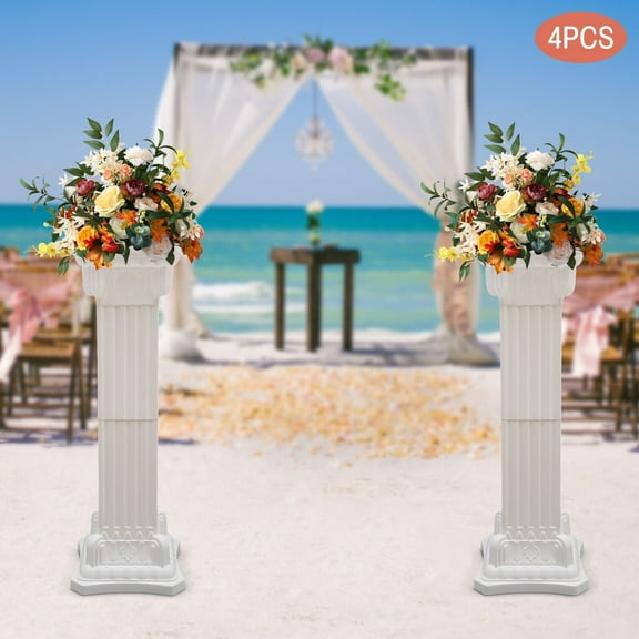 4pcs Wedding Roman Column Landscaping Pillar Artistic Plastic European Pillars Decor White 35.4in