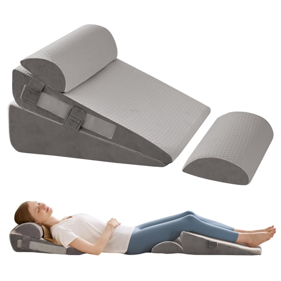 4pcs Wedge Pillow Set For After Acid Reflux  Adjustable Bed Pillows Sleeping Anti Snore Memory Foam Triangle Back&neck&shoulder Grey