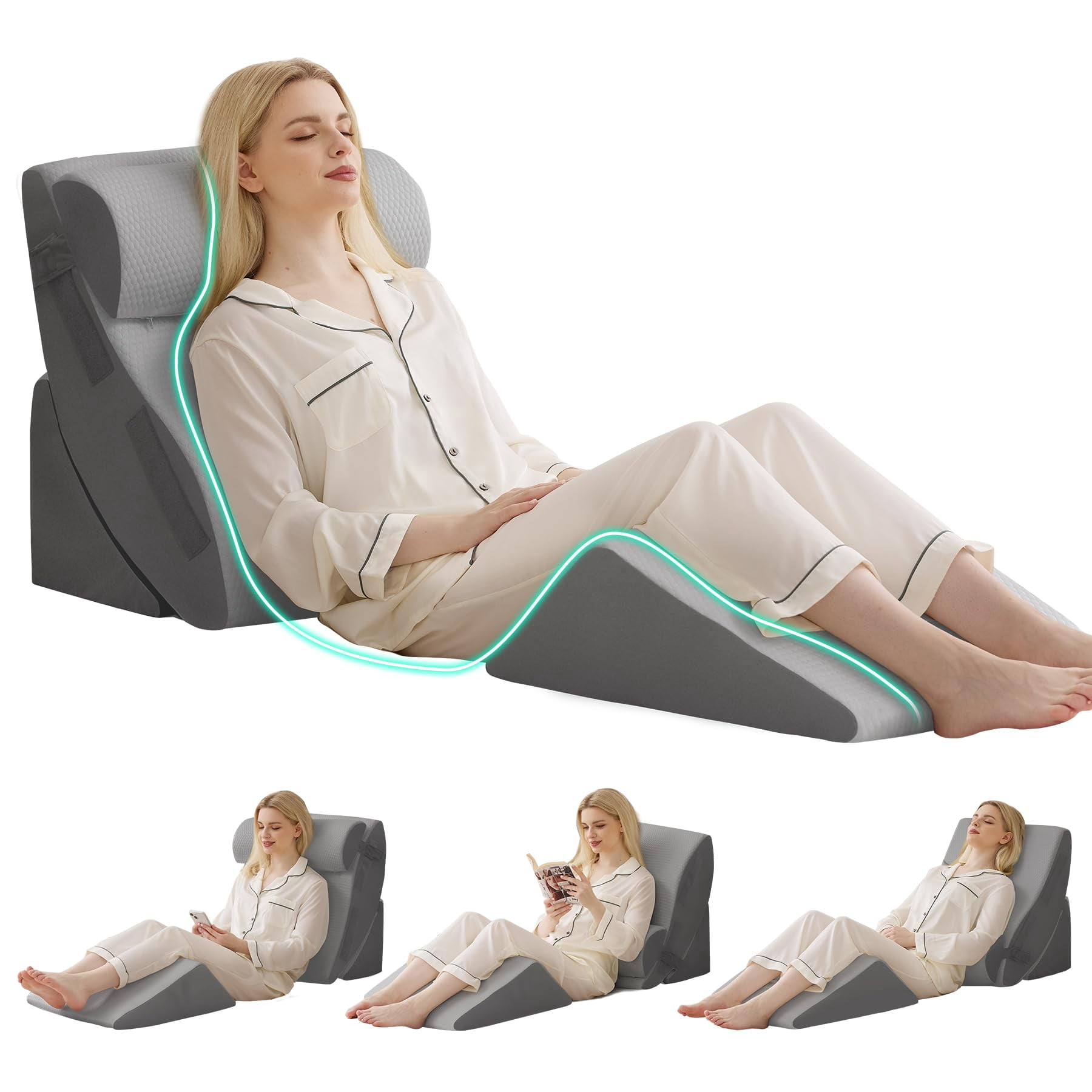 4pcs Wedge Pillow Set For After  Bed Sitting Up In Acid Reflux Adjustable Pillows Grey