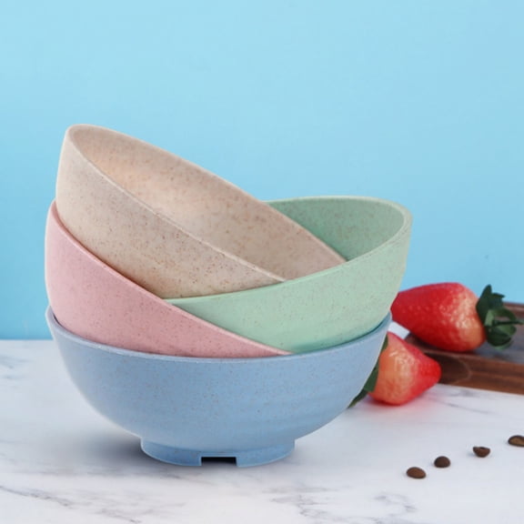 4pcs Wheat Straw Striped Bowls, Microwave & Dishwasher Safe Large Cereal Bowls, Eco Friendly Reusable Kitchen Tableware for Soup, Rice, Salad, Noodle and Daily Home Kitchen Use, 6*3in, Colorful