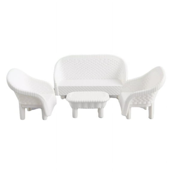 4pcs White DIY Dollhouse Miniature Living Room Antique Sofa Table Model Kids Toy