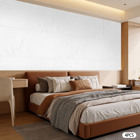 4pcs White PU 120*60cm Imitation Stone Wallboard Stereo Texture Self-Adhesive Background Wall Decorative Board