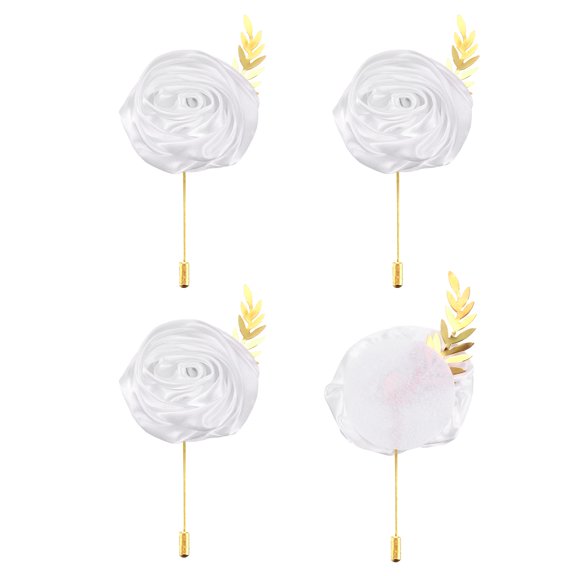 4pcs White Rose Boutonnieres Flower Buttonholes Pocket Boutonnieres Pins for Wedding(4.7" x 2")