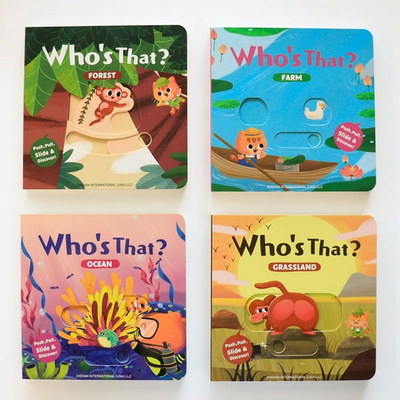 4pcs Whos That? Push-Pull Slide Board Book For Toddlers To Discover Savanna Animals, Build Fine Motor Skills, And Enjoy Interactive Storytime | Educational Early Learning Gift With Fun Surprises