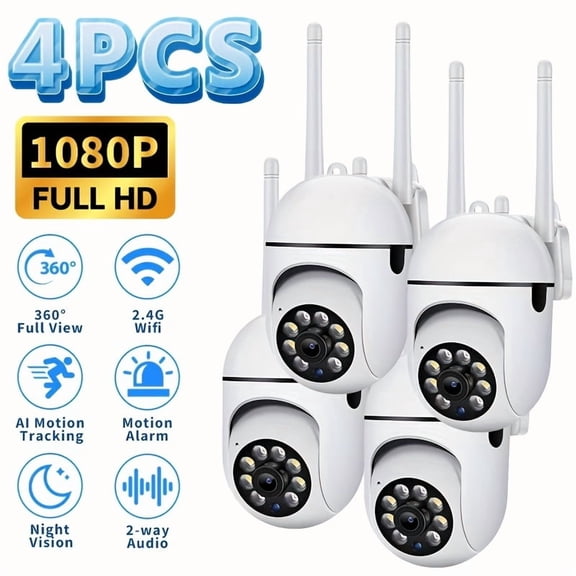 4pcs WiFi Dome Camera | AI Motion Tracking, 1080P HD, 360 Horizontal & 100 Vertical View, Smart PTZ, PIR, Soft LDR, 2.4G/5G WiFi,Wall Hanging,App Control,Two-Way Audio,Color Night Vision