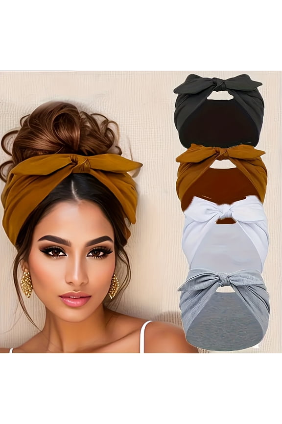 4pcs Wide Bunny Elastic Satin Headband Set, Sports Yoga Headband, Soft and Comfortable Wide Brim Hairband, Women'S Valentine'S Day/Christmas Gift. Non-Slip Soft Elastic Hair Ties
