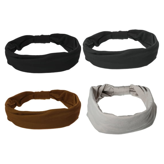 4pcs Wide Headbands Twisted Knot Wide Headbands for Women for Sports Black Brown Deep Gray Light Gray