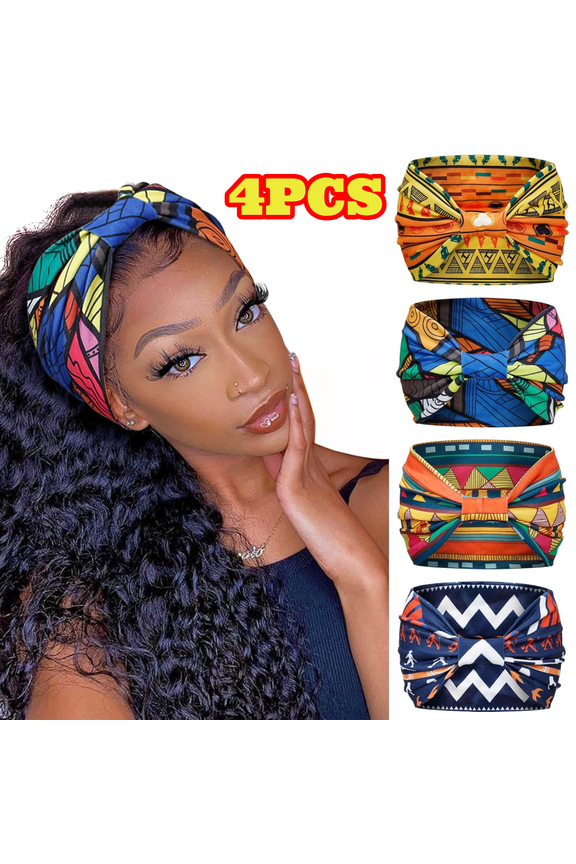 4pcs Wide Headbands for Women, Fashion Head Wraps Boho Hair Stretchy Knotted African Headbands for Outdoor Sport Yoga Girls Hair Accessories