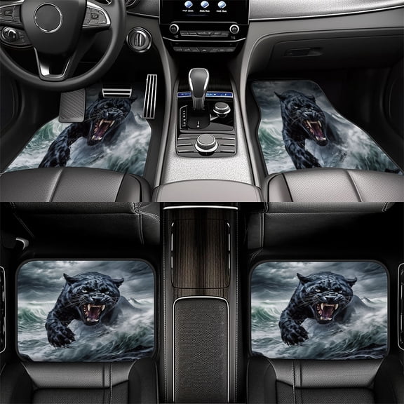 4pcs Wildcat Animal Car Floor Mats Set, Universal Anti-Slip Front and Rear All-Weather Interior Accessories