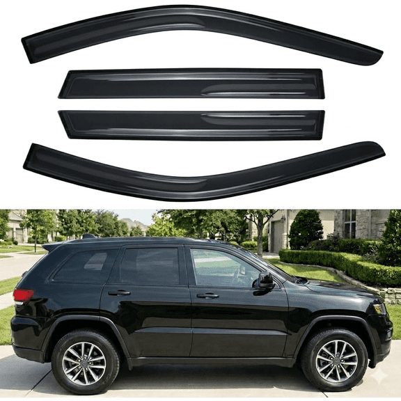 4pcs Window Visor Rain Guards Compatible with 2011-2021 Jeep Grand Cherokee WK2, Smoke Tape-On Outside Mount Window Vent Deflectors
