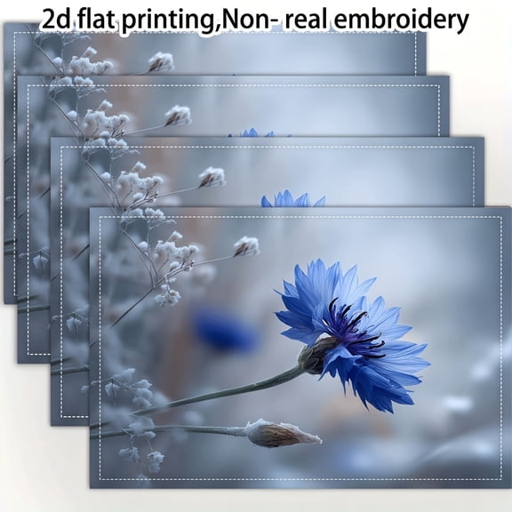 4pcs Winter Cornflower Blue & Placemats - 12x18 Inch Square Table Mats with Floral Table Setting Decor, Machine Washable for Dining, Coffee, Birthday Parties & Holiday Table Decorations