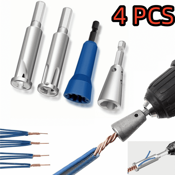 4pcs Wire Stripping and Twisting Tool Kit, Wire Twister and Wire Stripper for Drill, Wire Connector Alloy Steel Wire Nut Twister for Drill Cable Home Garden