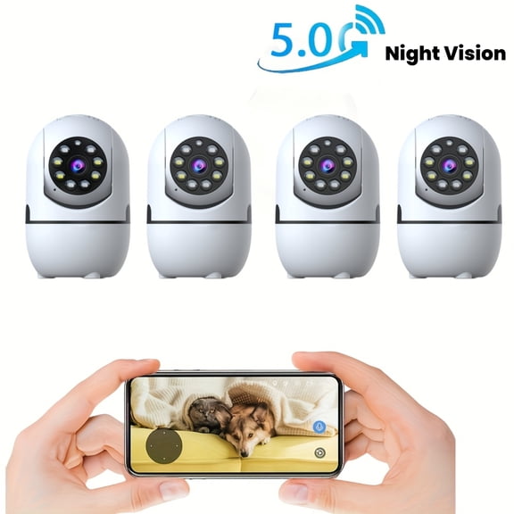4pcs Wireless Security Camera Indoor with 355 Pan & Tilt, Night Vision, Motion Detection, 2-Way Talk, Baby/Pet Monitor, 2.4/5G WiFi, Support Cloud & Max. 256G SD Stroage, Alexa Compatible