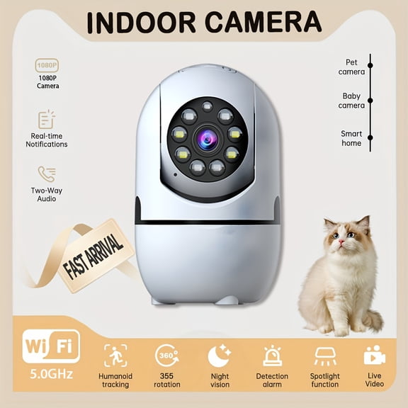 4pcs Wireless Security Camera Indoor with 355 Pan & Tilt, Night Vision, Motion Detection, 2-Way Talk, Baby/Pet Monitor, 2.4/5G WiFi, Support Cloud & Max. 256G SD Stroage, Alexa Compatible