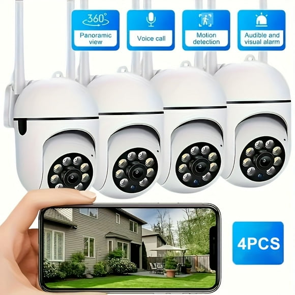 4pcs Wireless Smart Security Camera System 1080P HD - Indoor/Outdoor PTZ (Pan/Tilt/Zoom), 2-Way Talk, Motion Tracking, Night Vision, 24/7 Recording - Elderly/Pet/Home Monitoring
