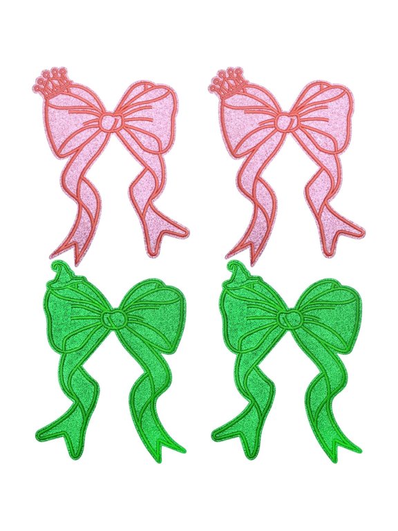 4pcs Witch-Themed Side Bow Patches for Sweatshirt, Bowknot Crown Witch Hat Glitter Iron on Patch Decorative Applique Accessories for DIY Sweatshirts Hoodies Clothes Jeans Jackets