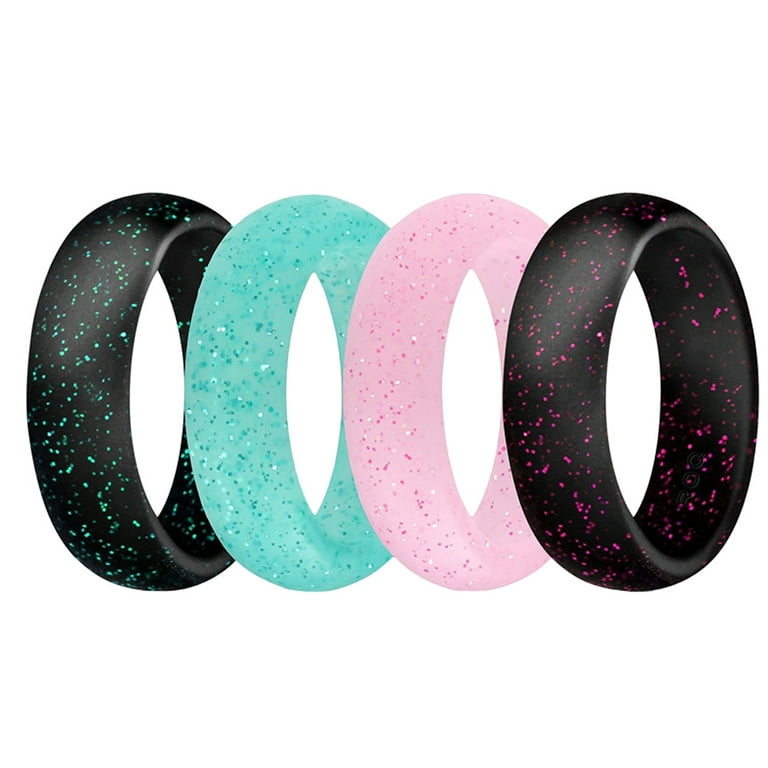 4pcs Woman s Glitter Silicone Rings Silicone Finger Rings