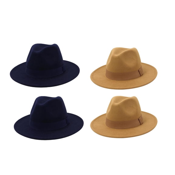 4pcs Women Men Fashion Flat Top Fedora Hat Breathable Felted Outdoor Fishing Beige Navy