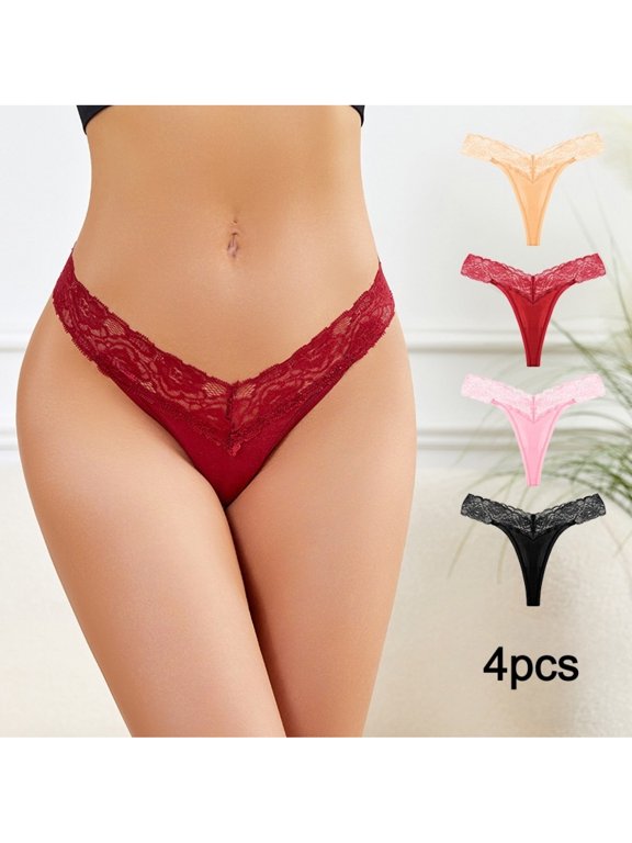 4pcs Women'S Thong, T-Back Breathable And Comfortable Transparent Underwear, Seamless Lace Bag